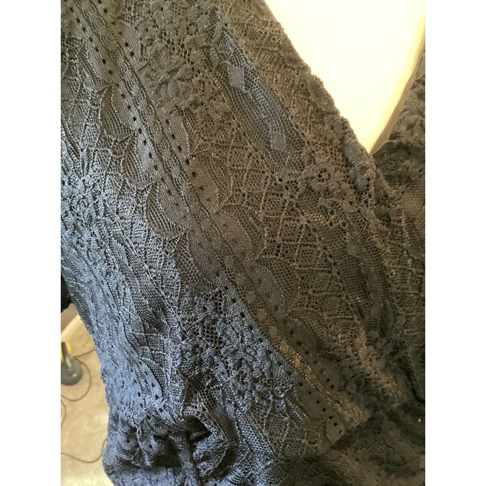 A.U.W. Womens Black Lace Boning Ruched V-Neck‎ Top Size L Romantic Witchy Goth - Picture 3 of 12
